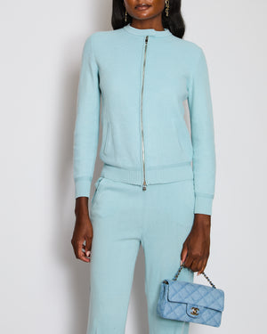Loro Piana Blue Collarless Waffle Long Sleeve Jacket with Matching Trouser Set Size IT 42 (UK 10)