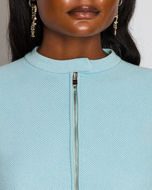 Loro Piana Blue Collarless Waffle Long Sleeve Jacket with Matching Trouser Set Size IT 42 (UK 10)