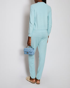 Loro Piana Blue Collarless Waffle Long Sleeve Jacket with Matching Trouser Set Size IT 42 (UK 10)