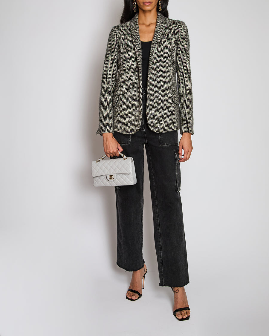 Loro Piana Black Herringbone Single Breasted Blazer Size IT 40 (UK 8)