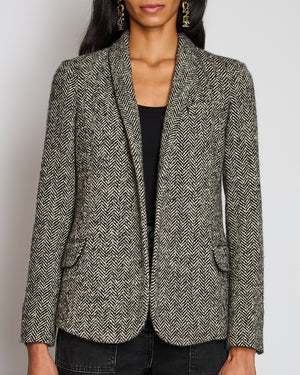 Loro Piana Black Herringbone Single Breasted Blazer Size IT 40 (UK 8)