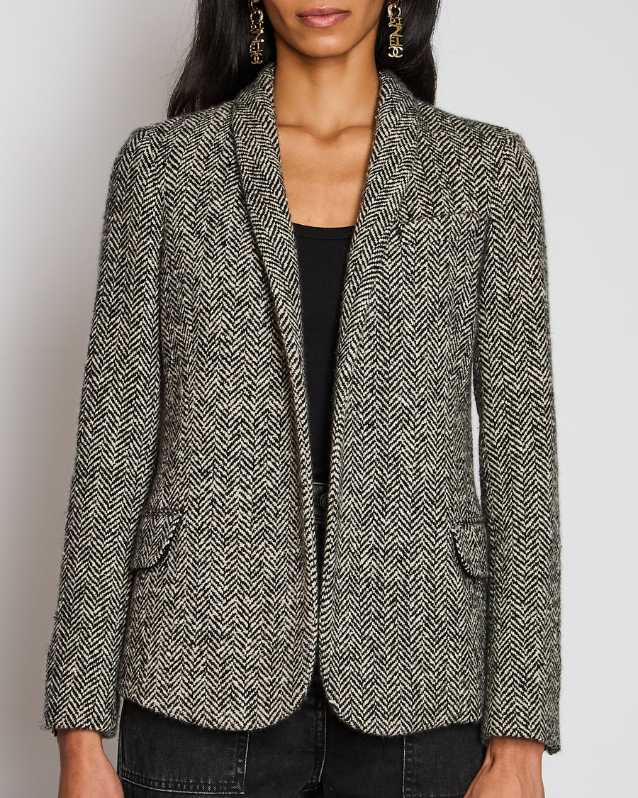 Loro Piana Black Herringbone Single Breasted Blazer Size IT 40 (UK 8)