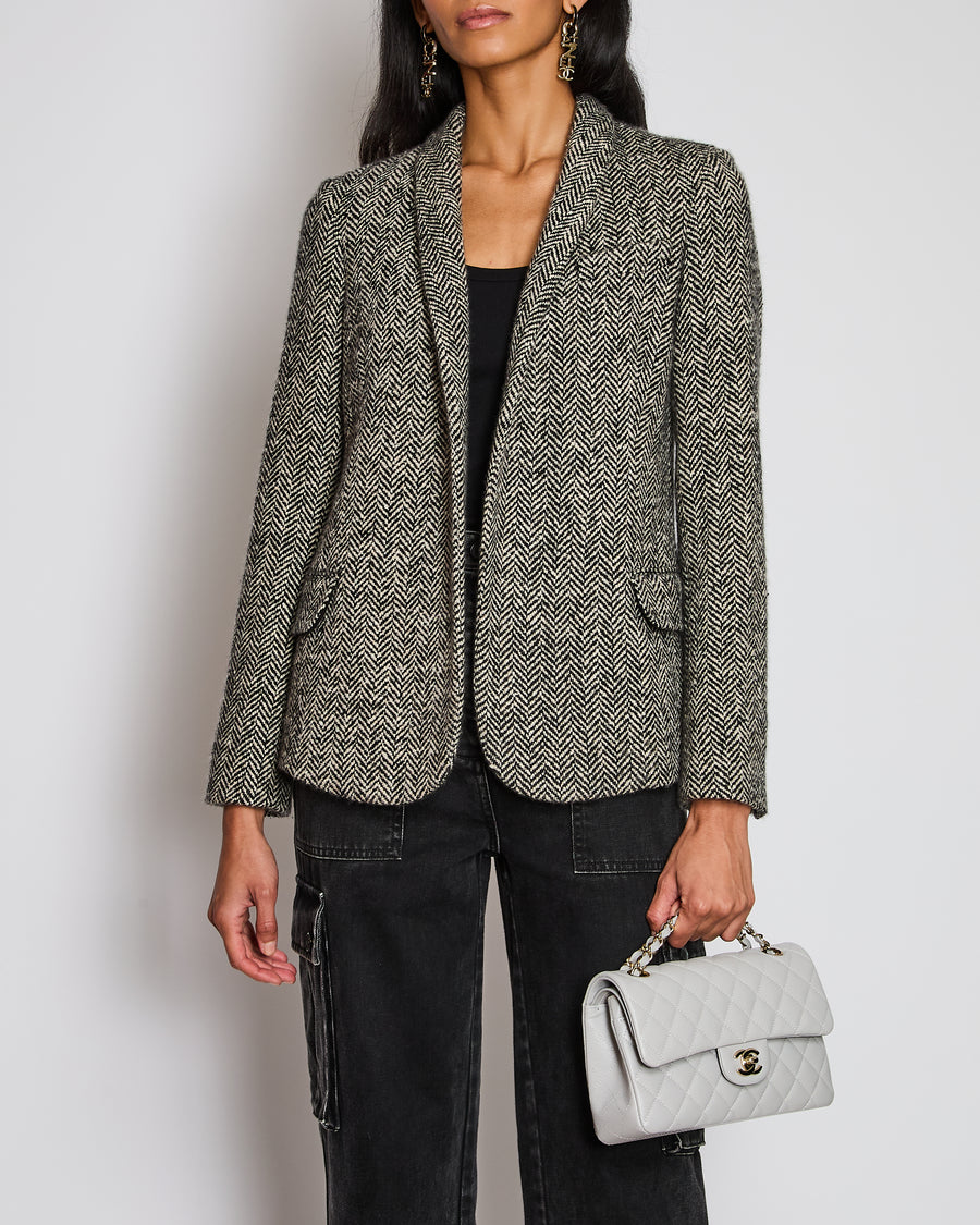 Loro Piana Black Herringbone Single Breasted Blazer Size IT 40 (UK 8)