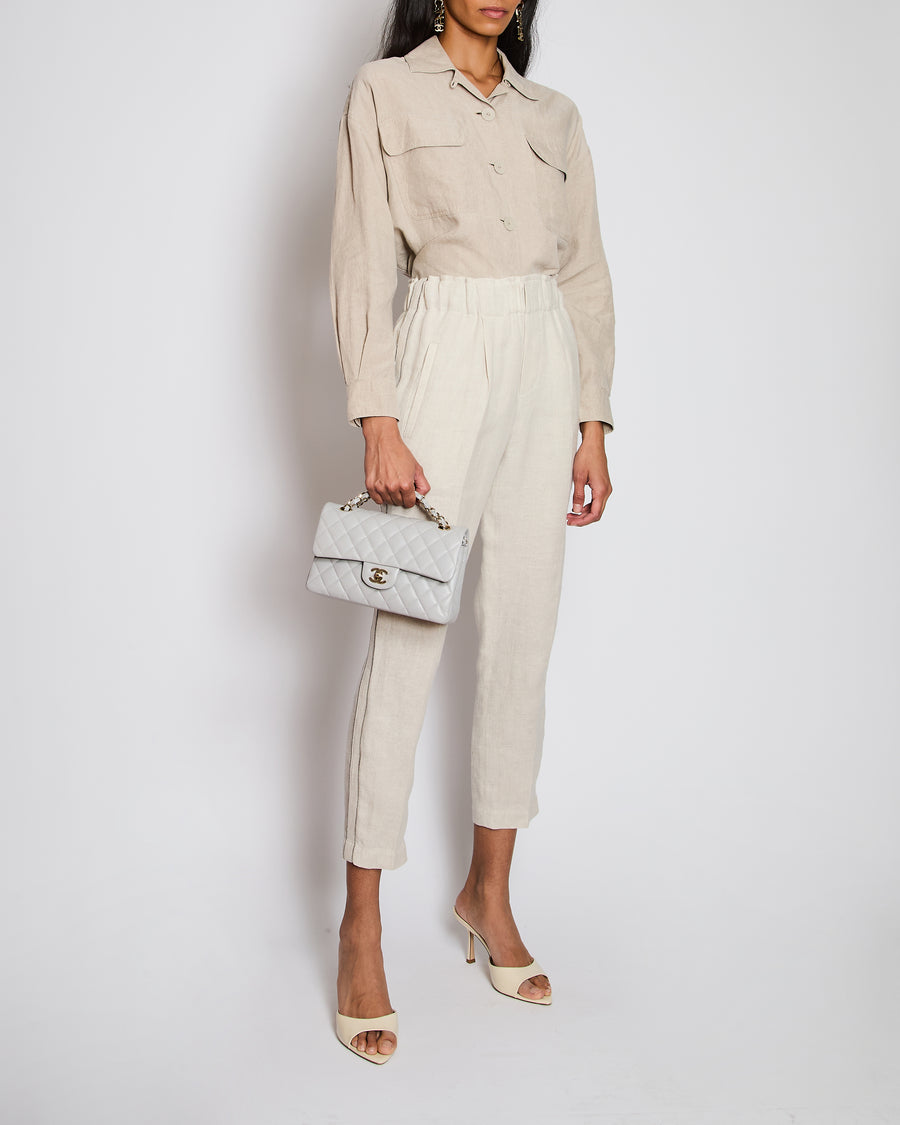 Brunello Cucinelli Beige Linen Trousers with Embellished Trim Detail Size IT 38 (UK 6)