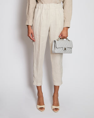 Brunello Cucinelli Beige Linen Trousers with Embellished Trim Detail Size IT 38 (UK 6)