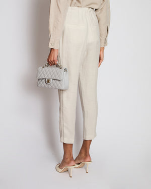 Brunello Cucinelli Beige Linen Trousers with Embellished Trim Detail Size IT 38 (UK 6)