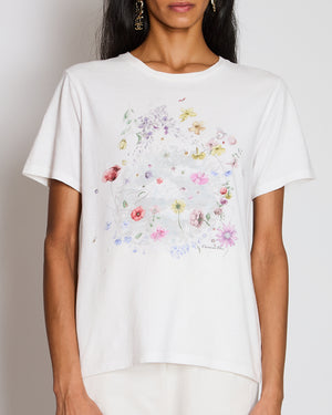Christian Dior White Floral Print Logo T-Shirt Size FR 38 (UK 10)