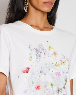 Christian Dior White Floral Print Logo T-Shirt Size FR 38 (UK 10)