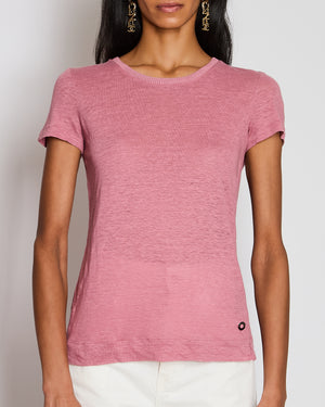 Loro Piana Pink Linen Round Neck T-Shirt Size IT 38 (UK 6)