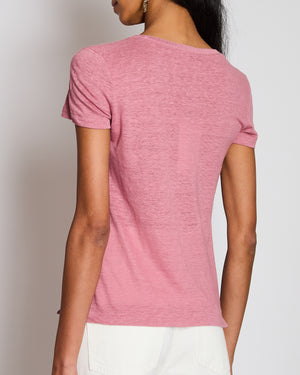 Loro Piana Pink Linen Round Neck T-Shirt Size IT 38 (UK 6)