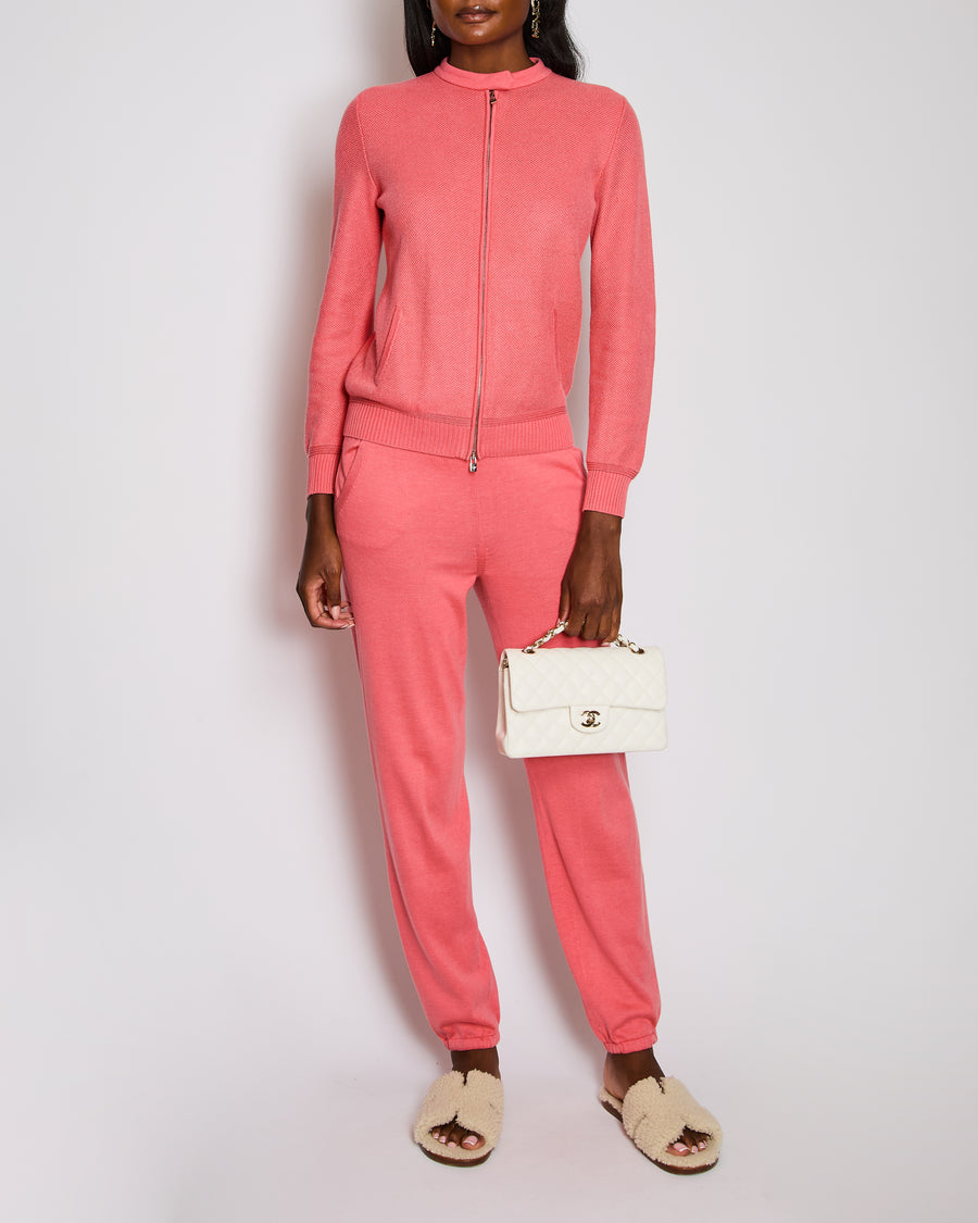 Loro Piana Coral Collarless Waffle Long Sleeve Jacket with Matching Trouser Set Size IT 40 (UK 8)