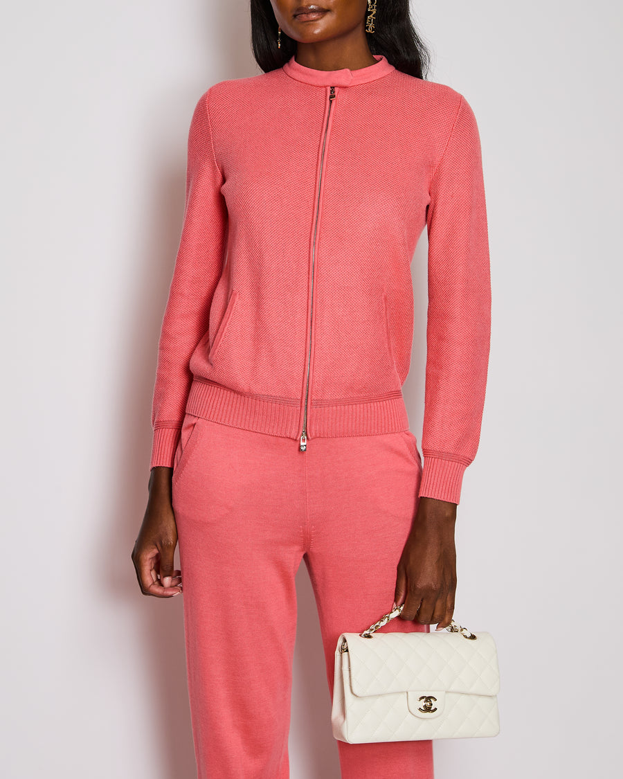 Loro Piana Coral Collarless Waffle Long Sleeve Jacket with Matching Trouser Set Size IT 40 (UK 8)