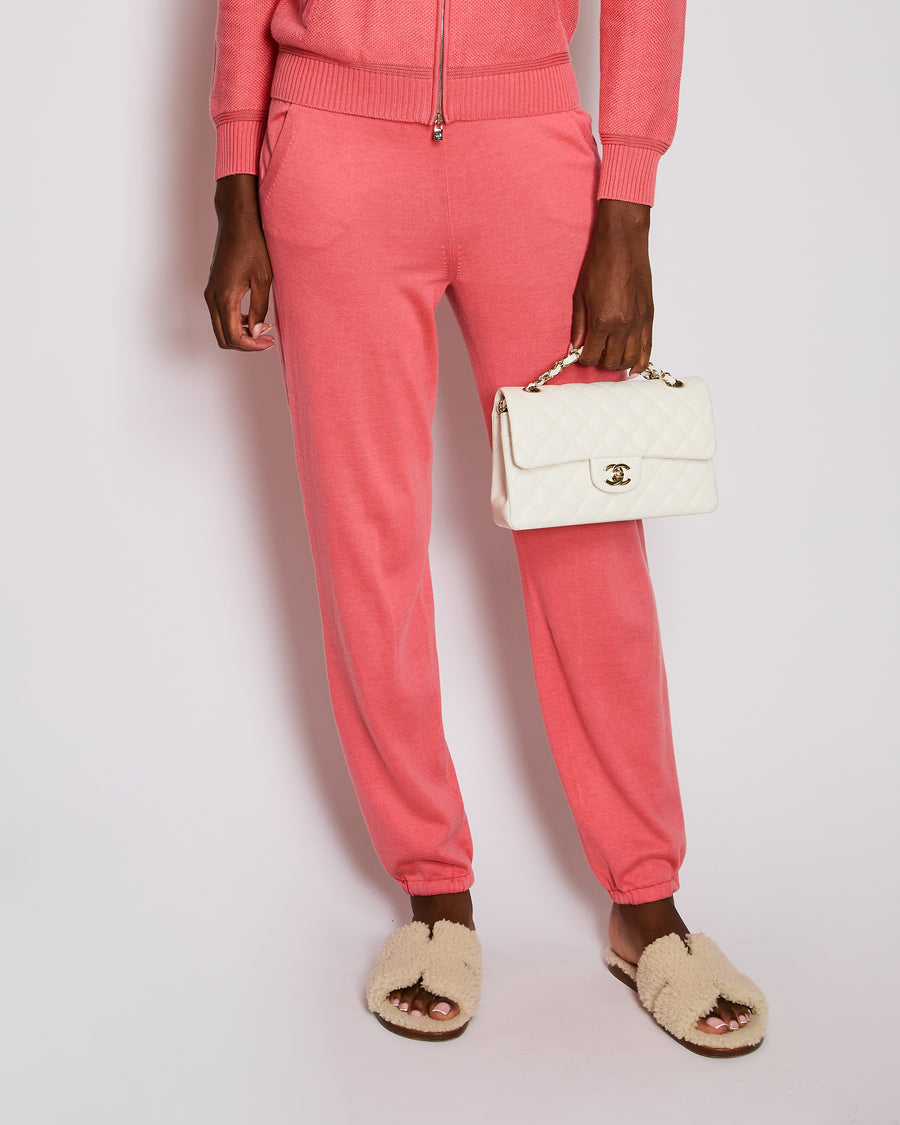 Loro Piana Coral Collarless Waffle Long Sleeve Jacket with Matching Trouser Set Size IT 40 (UK 8)