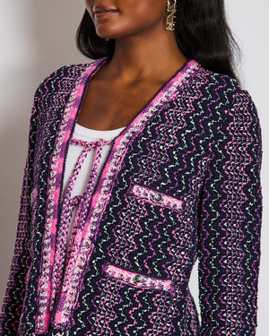 Chanel 21/P Pink Knitted Fringe Jacket with Tie Detail Size FR 34 (UK 6)