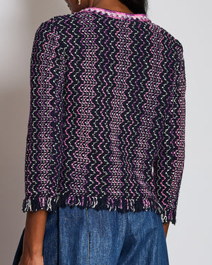 Chanel 21/P Pink Knitted Fringe Jacket with Tie Detail Size FR 34 (UK 6)