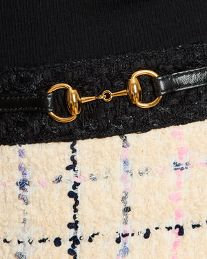 Gucci Ivory Tweed Mini Skirt with Horsebit Waist Detail Size IT 40 (UK 8)