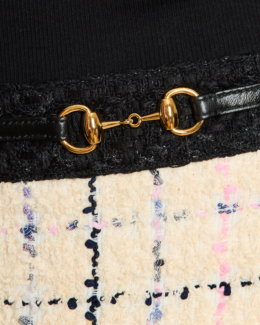 Gucci Ivory Tweed Mini Skirt with Horsebit Waist Detail Size IT 40 (UK 8)