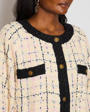 Gucci Ivory Tweed Oversized Jacket with Lion Button Detail Size IT 40 (UK 8)
