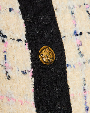 Gucci Ivory Tweed Oversized Jacket with Lion Button Detail Size IT 40 (UK 8)