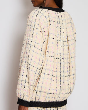 Gucci Ivory Tweed Oversized Jacket with Lion Button Detail Size IT 40 (UK 8)