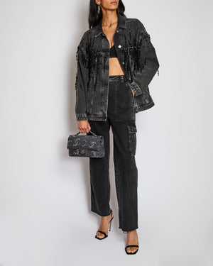 Miu Miu Washed Black Logo Embellished Oversized Denim Jacket Size IT 38 (UK 6)