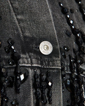 Miu Miu Washed Black Logo Embellished Oversized Denim Jacket Size IT 38 (UK 6)