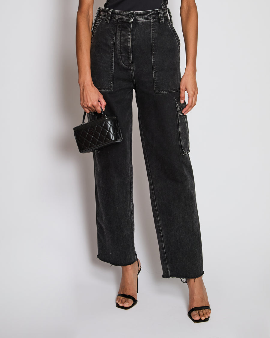 Miu Miu Washed Black Logo High-Waist Pocketed Jeans Size IT 36 (UK 4)