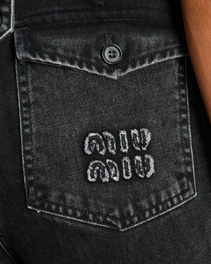 Miu Miu Washed Black Logo High-Waist Pocketed Jeans Size IT 36 (UK 4)