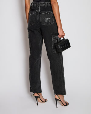 Miu Miu Washed Black Logo High-Waist Pocketed Jeans Size IT 36 (UK 4)
