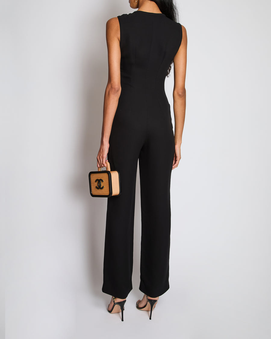 Chanel Black Sleeveless Jumpsuit with CC Button, Pocket and Neck Tie Detail Size FR 34 (UK 6)