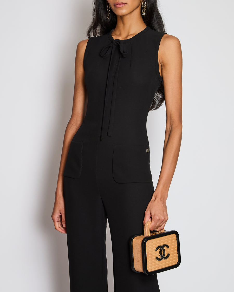 Chanel Black Sleeveless Jumpsuit with CC Button, Pocket and Neck Tie Detail Size FR 34 (UK 6)
