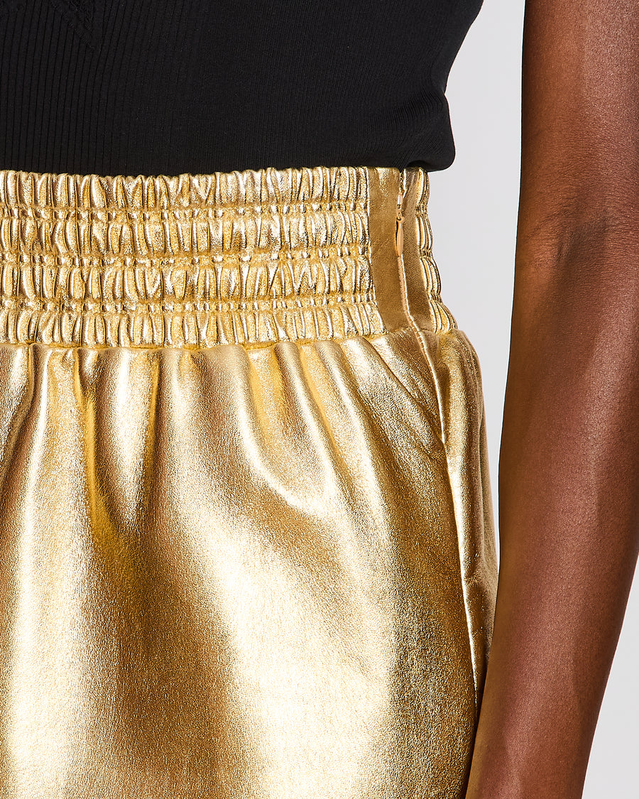 Miu Miu Gold Metallic Midi Skirt with Elasticated Waist Band Size IT 40 (UK 8)