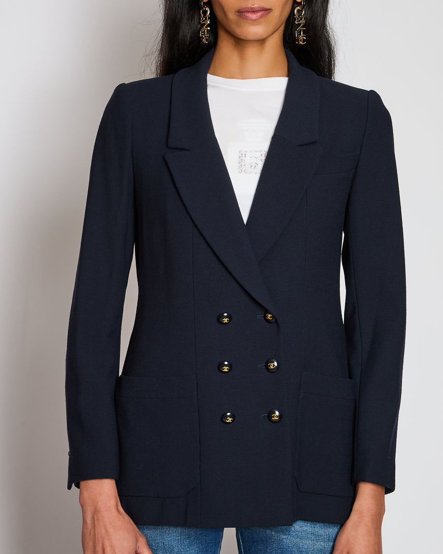 Chanel 95C Navy Blazer with CC Button Detail FR Size FR 38 (UK 10)