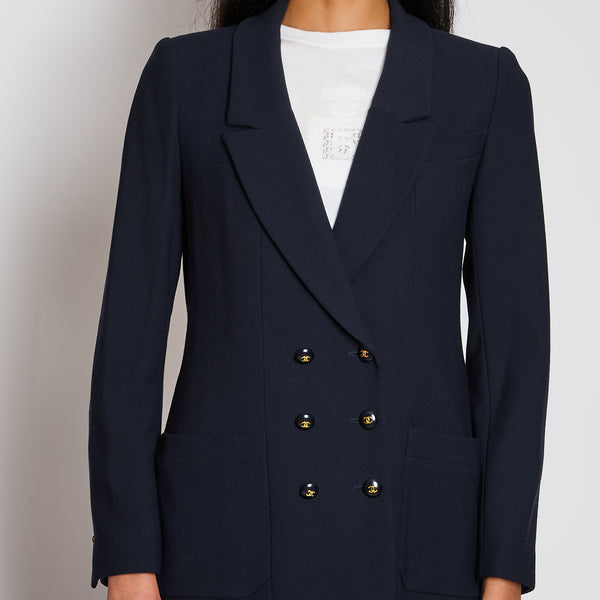 CHANEL 95C サイズ36 Chanel 95C Navy Blazer with CC Button Detail FR Size FR 38 (UK 10