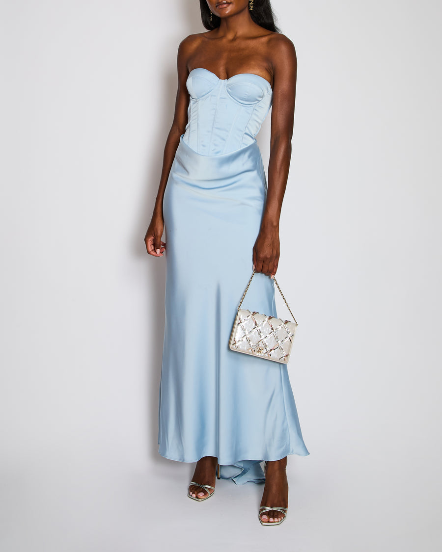 ROTATE Blue Satin Corset Maxi Dress Size FR 38 (UK 10) – Sellier