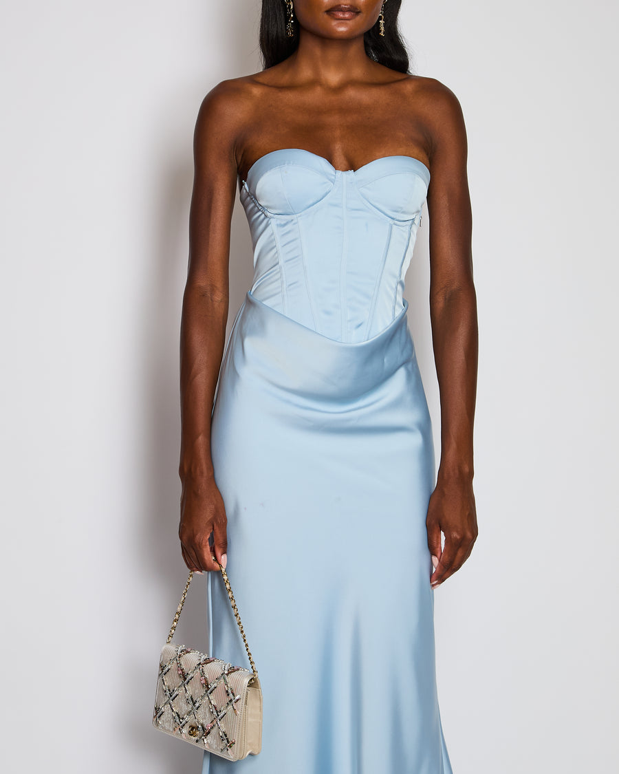 ROTATE Blue Satin Corset Maxi Dress Size FR 38 (UK 10)