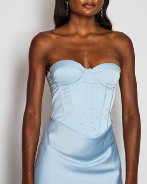 ROTATE Blue Satin Corset Maxi Dress Size FR 38 (UK 10)
