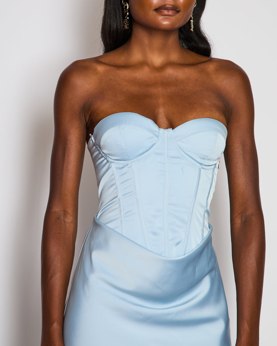 ROTATE Blue Satin Corset Maxi Dress Size FR 38 (UK 10)