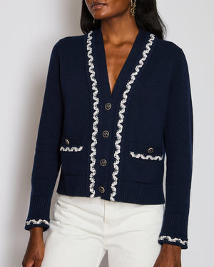 Chanel 2021 Navy Patchwork Button Down Cardigan Size FR 38 (UK 10)