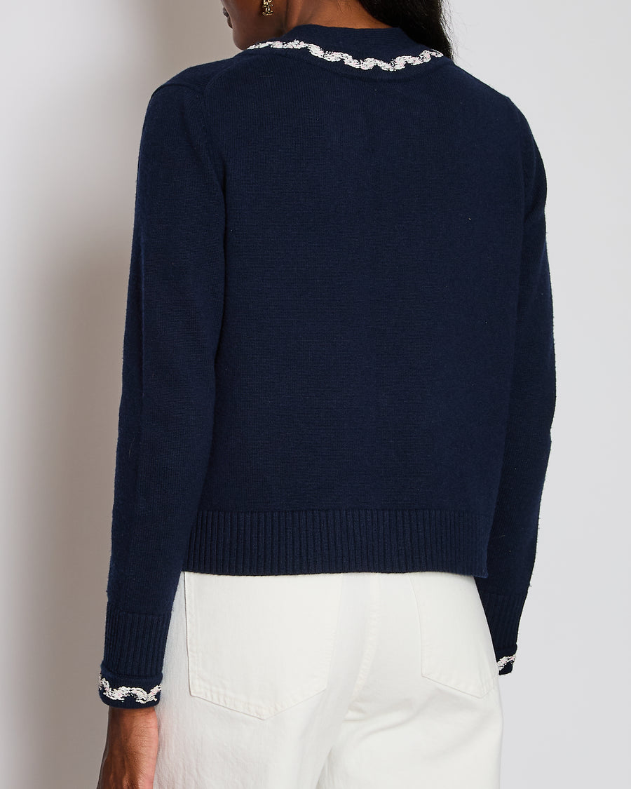 Chanel 2021 Navy Patchwork Button Down Cardigan Size FR 38 (UK 10)