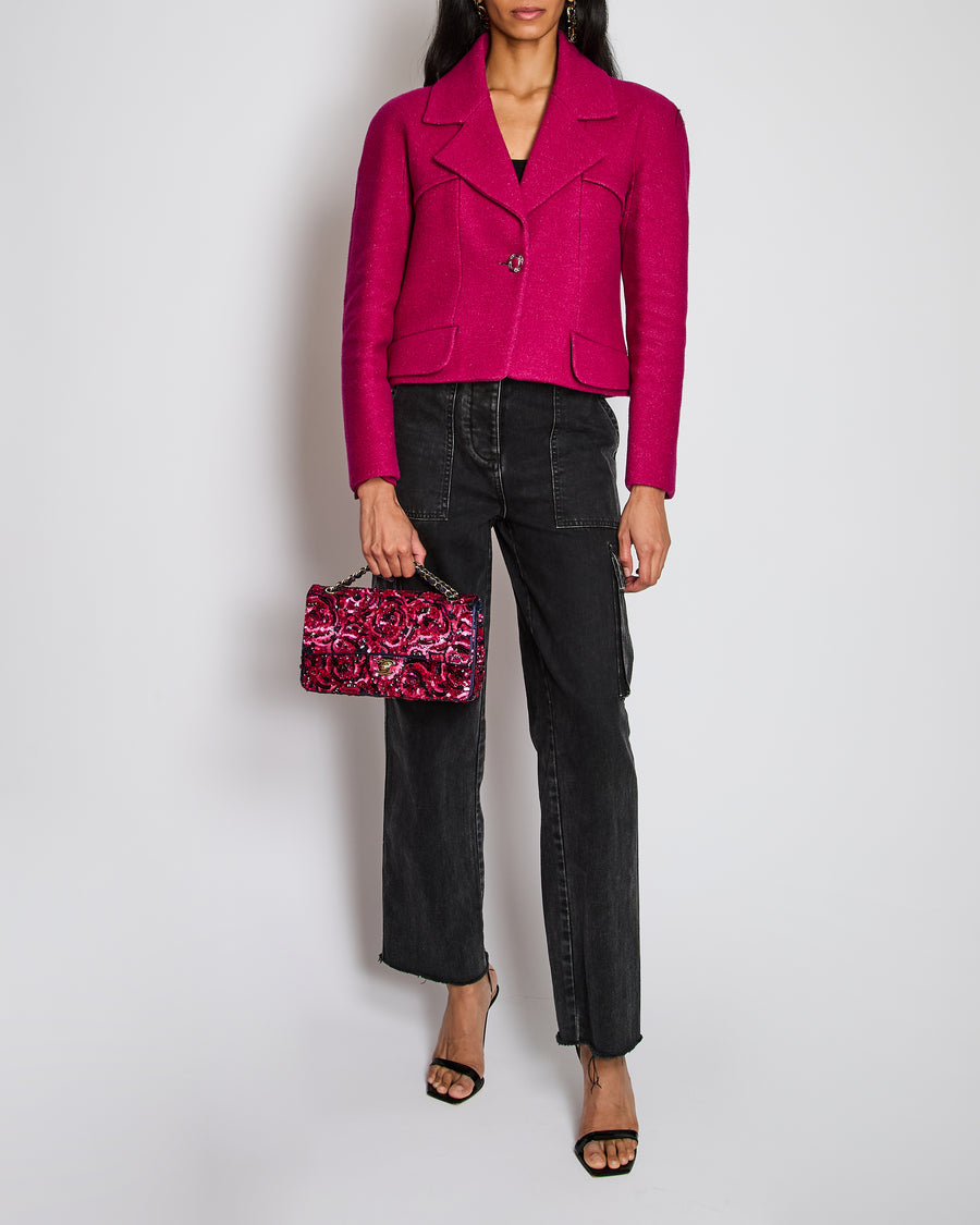 Chanel 18/B Raspberry Raglan Cropped Jacket Size FR 42 (UK 14)