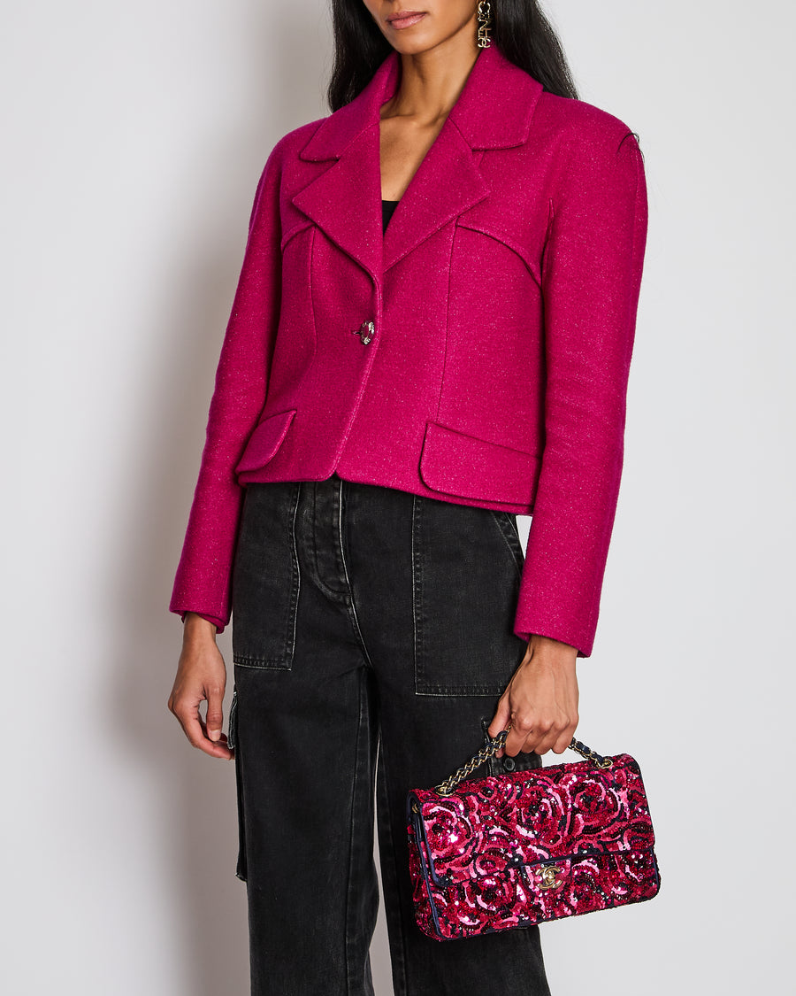 Chanel 18/B Raspberry Raglan Cropped Jacket Size FR 42 (UK 14)