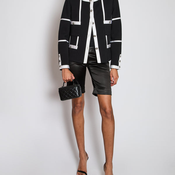 Chanel 20/A Black Métiers d'art Collarless Button Down Jacket Size