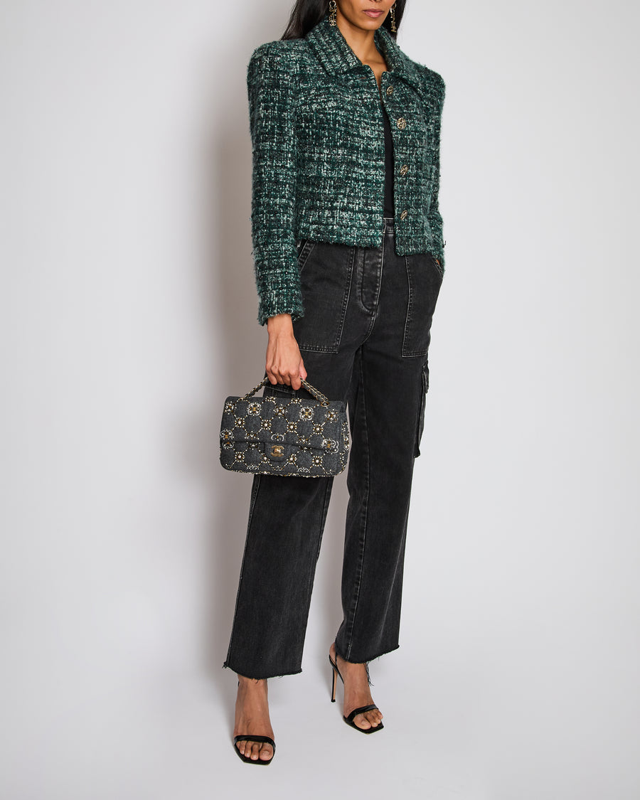 Chanel 18/K Forest Green Cropped Button Down Cashmere Jacket Size FR 44 (UK 16)