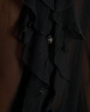 Chanel Black Ruched Chiffon Silk Blouse Size FR 40 (UK 12)