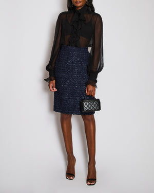Chanel Black Ruched Chiffon Silk Blouse Size FR 40 (UK 12)