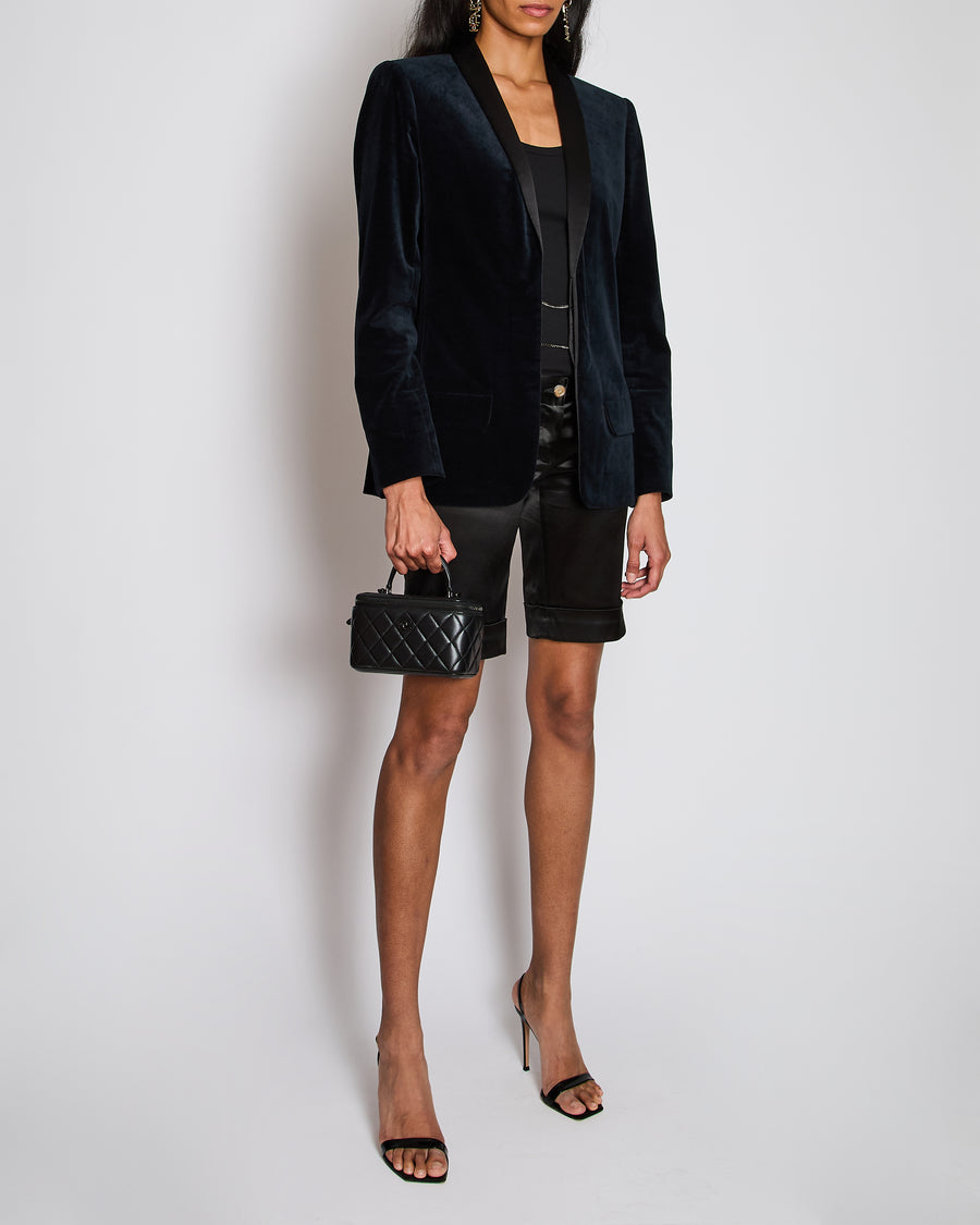 Chanel Navy Velvet Smoking Jacket with Lapel Detail Size FR 42 (UK 14)