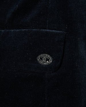 Chanel Navy Velvet Smoking Jacket with Lapel Detail Size FR 42 (UK 14)