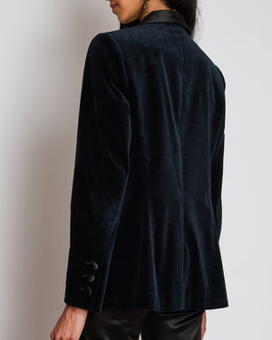 Chanel Navy Velvet Smoking Jacket with Lapel Detail Size FR 42 (UK 14)