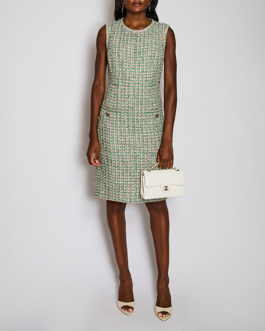 *HAUTE COUTURE* Chanel Green Lessage Tweed Jacket with Matching Dress Set Size FR 42 (UK 14)